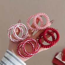 10pcs Red Spiral Hair Ties, Durable Rubber Bands Low Ponytail Hair Ties, Wedding New Year Christmas Ramadan Gift Hair Accessories Hair Elastics Scrunchies Hair Rope - Multicolor - View 5