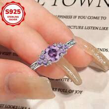 Elegant Silver Ring, Purple Round Diamond Inlaid Ring, Wedding Ring, Women's Ring, Women's Solitaire Ring, Suitable For Couples, Valentine's Day And Daily Wear Or Gift - Elegant Diamond Ring - View 1