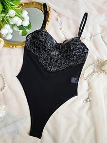 Black Lace Mesh Bodysuit - Sexy Slimming Comfortable Breathable Party Date Vacation Outfit - Black - View 1