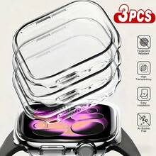 3pcs Transparent Tempered Glass Protective Case Compatible With Apple Watch Series 11/10/9/8/7/6/5/4 | 42mm 46mm 45mm 41mm 40mm 44mm Screen Protector, Clear Protective Cover, Hard Shell Type - 3pack Transparent - View 1