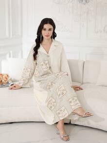 2026 New Style Ramadan Traditional Elegant Embroidered Beaded Arabic Women's Long Sleeve Dress JALABIA - Apricot - View 9