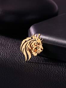 男士个性化虎头胸针 18K镀金不锈钢胸针 复古哥特朋克摇滚虎头饰品 适合日常佩戴 - 彩色 - 查看 4
