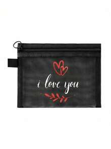 Love And Leaf Print Mesh Cosmetic Bag, Reusable Large-Capacity Leaf Pattern Cosmetic Bag, Lightweight, Cosmetic And Toiletries Organizer, Zippered Cosmetic Bag, Lightweight Coin Purse, Toiletry Bag, Storage Bag, Travel Accessory, Shopping Gift, Valentine'S Day Gift, Versatile, Can Be Used To Store Cosmetics, Makeup Brushes, Accessories, New Year'S, Valentine'S Day, Ramadan Gift. - Multicolor - View 12