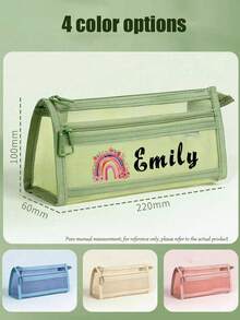 Customizable Name Transparent Large Capacity Pencil Case, Fashion Minimalist Pen Bag High Capacity Nylon Mesh Breathable Exam Student Stationery Bag, Mesh Pencil Pouch, Minimalist Student Supplies Storage Box, Back To School Learning Supplies - Multicolor - View 9