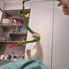 44英寸超长逗猫棒 - 沙沙纸条 - 绿色羽毛毛毛虫 - 互动猫玩具 - 趣味宠物玩具 - 四季皆宜 - 彩色 - 查看 7