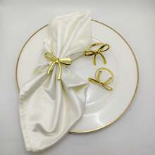6pcs/10pcs Unique Asymmetric Bow Napkin Rings, Hotel Tabletop Napkin Holders - Gold - View 1