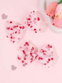 1pc Elegant Red Heart Bow Hair Clip For Women - Chic Long Hair Accessory With Sheer Mesh Design - A Decorative Headpiece For Women With Long Hair ,Suitable For Daily Use, Parties, And Gifts, Cute Fabric Style - Sky Blue - 查看 7