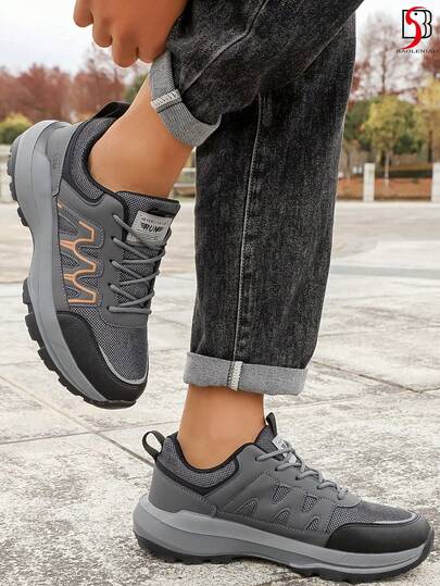 Men's Lightweight Mesh Sneakers, Casual Outdoor Shoes, Versatile For All Seasons, Non-Slip Breathable Outdoor Shoes With Elastic Band, Low-Top Flat Hiking Shoes, Men's Training Shoes, Tennis Shoes, Road Running Shoes