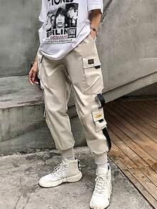 Women's Outdoor Cargo Pants, Functional Military Style, Multi-Pocket Casual Jogger Pants Spring - Khaki - View 2