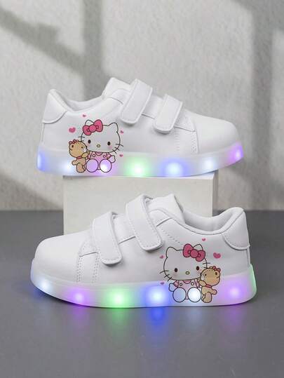 Sanrio 1 Pair Affordable & Fashionable Casual Sports Shoes For Kids, Durable Basketball Sneakers Suitable For Daily Wear And Outdoor Activities, Halloween Gift, Luminous Shoes, Outdoor Play Shoes, Fun Designed Shoes, Cartoon Print Shoes, Breathable Fabric Shoes, Flexible Sole Shoes, Children's Athletic Shoes, Sports Shoes, Holiday Gift, 2D Flat