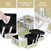 Lockable Makeup Box With Mirror, Portable Vanity Cosmetic Organiser With 2 Trays, Travel Make Up Case For Cosmetics, Jewellery & Accessories - Gold - View 4