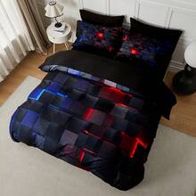 2/3pcs Futuristic Digital Grid Print Duvet Cover Set ( Not A Comforter, Not Filling )  For All Seasons, Available In Multiple Colors, In Four Sizes (Twin, Double, Queen, King) (1 Duvet Cover + 1/2 Pillowcase) Dorm Room Family Gift Room Decor - 紅藍 - 查看 6