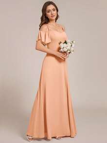 EVERPRETTY Elegant Ruffled Hem Solid Color Dress, Bridesmaid Dress Wedding Spring - Coral Orange - View 5
