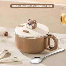 Cute Kitchen 1/2pcs 1200ml Stainless Steel Salad/Ramen Bowl, Large Capacity, Cute Cartoon Animal Design With Phone Holder, Suitable For Noodles, Pasta, Breakfast, Lunch, Dinner, Thanksgiving, Back To School, Also Can Be Used As Dinnerware, A Thoughtful Gift For Family And Friends - Multicolor - View 17