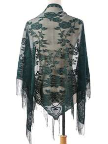 1 chiếc khăn voan cưới tam giác màu trơn, ren rỗng, họa tiết hoa, tua rua, thoáng khí. - Nhiều màu - Xem 3