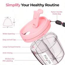 Portable Pill Dispenser Bottle, Vitamin Organizer With 7 Compartments, Holds Plenty Of Supplements With Anti-Mixing & Wide Openings Design, Easy To Retrieve Meds - 藍色 - 查看 5