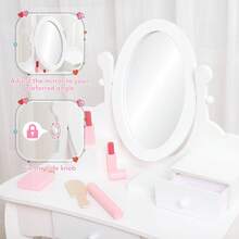 Tocador Infantil para Niñas con Espejo Ajustable, Mesa de Maquillaje con Banquito y Set de Juego de Madera, Ideal para Niñas de 4 a 9 Años - Blanco - Ver 3