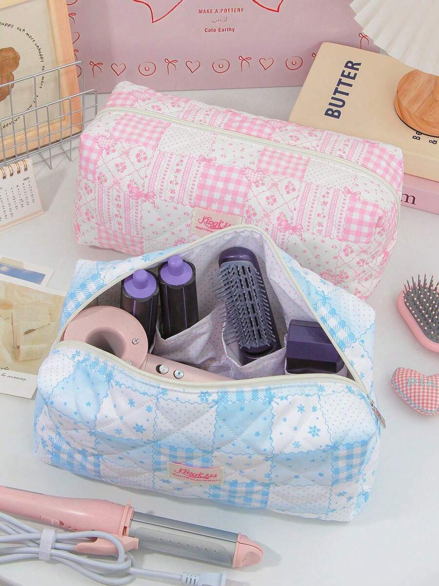 1 Túi đựng máy sấy tóc chống thấm nước họa tiết kẻ caro, thiết kế nhiều ngăn để đựng máy sấy tóc, máy uốn tóc và các dụng cụ tạo kiểu khác, túi đựng đồ trang điểm di động dung tích lớn, phù hợp cho gia đình, du lịch và ký túc xá, món quà hoàn hảo cho bạn bè, phù dâu, sinh nhật, bạn gái, mẹ và giáo viên. - Nhiều màu - Xem 1