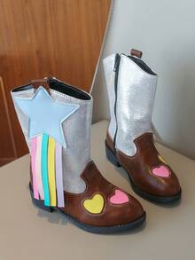 1 par de botas altas para niñas, botas de piel sintética con diseño de flecos, adecuadas para otoño/invierno - Marrón - Ver 5