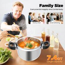 7l/7.4 Qt Silver Stainless Steel Pressure Cooker, Multi-Function Cooking Pot, Family Large Capacity Pressure Cooker, Easy Clean Home Kitchen Appliance For Open Flame Induction Cooktops - Silver - View 5