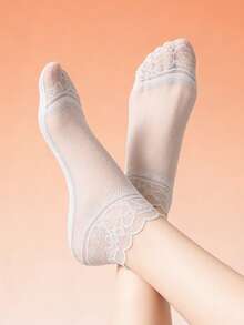 5 pares de calcetines transparentes, ligeros, cómodos y transpirables de malla de encaje de verano para mujer - Multicolor - Ver 4