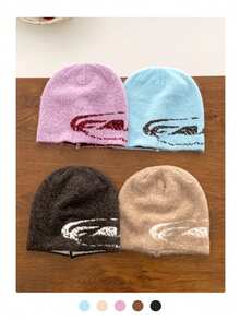 1pc Jacquard Knit Knitted Blend Warm Ear Protection Beanie Hat, Unisex Retro Streetwear Winter Ski Cap - Jacquard Rendering - View 10