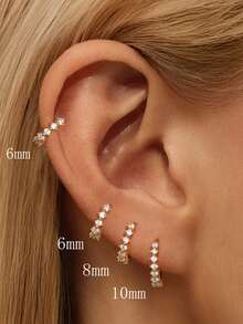 1pc 925 Sterling Silver Classic Minimalist Shiny Earring, Cartilage Hoop, Helix Hoop, Nose Ring, Nose Septum Ring, Seamless Clip-On Earring, Mini Earring, Tragus Hoop, Helix Piercing Jewelry, Suitable For Daily Wear, Unisex (6-10mm), Soft Pure Silver Material, Please Handle With Care. - Gold - View 11