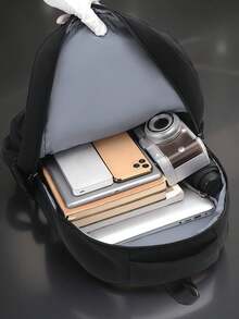 1pc Cartoon Embroidered Nylon Backpack, Large Capacity Durable School Style, Adjustable Shoulder Straps, Multi-Compartment Zipper Design, Lightweight & Foldable, Suitable For Students, Commuting, Travel - Square - View 8