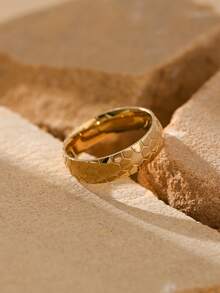 1枚不锈钢镀18K金时尚六边形图案男士戒指礼品首饰 - A - 查看 2