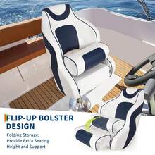 Techigher Pontoon Captain Bucket Seat, Fishing Chairs With Thickened Sponge Padding For Boats, Sightseeing, Speedboat, Canoe - White and Blue With Legrest - View 5