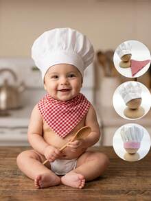 Newborn Photography Props Chef Hat With Scarf, Baby Photography Costume Chef Apron Hat Set, Striped Chef Hat Outfit, Baby Party Gift - Multicolor - View 9