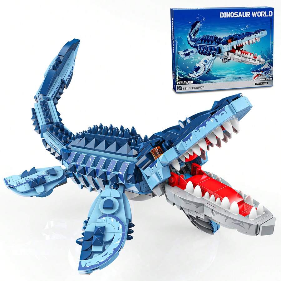 Miniature Brick Dinosaur Building Kit - Tyrannosaurus And Mosasaurus, Educational Jurassic Model - Mosasaurus - View 1