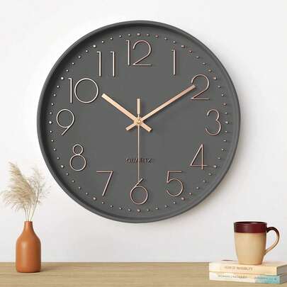 Reloj de Pared de Cuarzo silencioso,Reloj de Pared Moderno,12 Pulgadas Grandes Decorativos Silencioso Interior Reloj de Cuarzo de Cuarzo Redondo No-Ticking para Sala de Estar,la Escuela