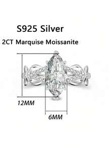 1pc Women's Engagement Ring, Interwoven Starlight Marquise Cut Ring, 2.2g 925 Sterling Silver, 2 Carat Moissanite, Bohemian Palace Style, Engagement, Proposal, Wedding Anniversary, Valentine's Day Gift, Comes With Moissanite Certificate And Elegant Gift Box - Silver - View 3