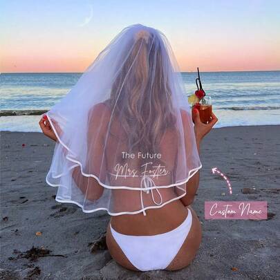 1Pc Custom Bride Bachelorette Veil ,Custom Text Veil, Future Mrs Veil, Bachelorette Party, Short Tulle Veil With Hair Comb,Bridal Shower Wedding Engagement Bride To Be Future Mrs Decoration Gift, Durable, Vintage, Casual, Hipster, Old Money, Stylish