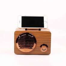 Reproductor de discos vintage mini de madera con forma de radio, altavoz Bluetooth, altavoz de estantería, altavoces para exteriores - Amarillo - Ver 6