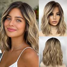 Ombre Blonde Brown Synthetic HD Lace Front Wig Short Wave Bob Natural Preplucked Hairline With Baby Hair Cosplay Party Daily Wear - Multicolor - View 13