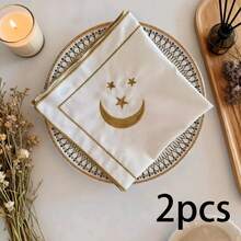 1pc/2pcs/6pcs Ramadan Minimalist Fashion Moon & Star Embroidered Napkins/Placemats - Multicolor - View 8