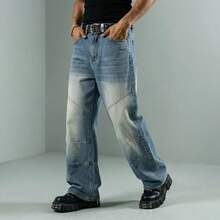 Quần jeans nam ống rộng dáng suông mùa xuân/hè mới, kiểu dáng retro bạc màu, phong cách đường phố hiện đại, quần ống thẳng thoải mái cho mặc hàng ngày, đi làm, phong cách đường phố, đa năng, quà tặng cho bạn trai/chồng. - Màu xanh lam - Xem 3