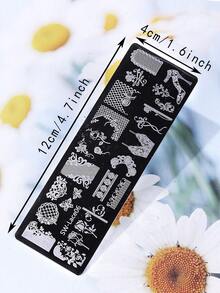 4 件套蕾丝花朵美甲模板，蕾丝蝴蝶结心形花朵图案美甲模板，DIY 不锈钢美甲烫印板，适用于美甲沙龙和家庭美甲工具 - 銀色 - 查看 9