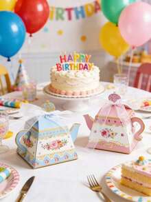 12pcs Floral Theme Tea Party Gift Bags "Let's Tea Party" Party Supplies "Let's Tea Party" Party Gift Box Tea Party Decor Vintage Floral Teapot Gift Set, Wedding Gender Reveal Party, Baby Shower, Birthday Celebration, Floral Teapot Candy Gift Box, Spring Garden, Designed For Women - Multicolor - View 6