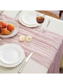 Solid Color Table Runner, Minimalist Polyester Tablecloth Decor, Suitable For Dining Table - Retro Pink - View 3