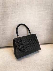 1个闪亮金属亮片翻盖手拿包，优雅晚宴包，适合派对、婚礼、舞会、新娘场合 - 黑色 - 查看 5