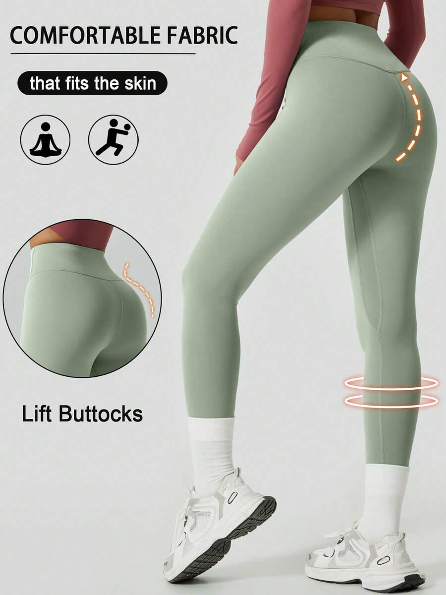 1件装女士柔软贴身瑜伽紧身裤，弹力时尚舒适简约瑜伽健身裤，收腰提臀七分裤，春季款 - 綠色 - 查看 1