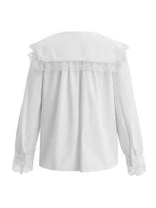 ii Loose Peter Pan Collar Long Sleeve Shirt White Spring - White - View 6