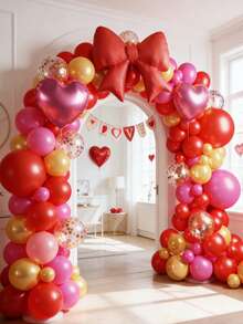 189pcs Red Hot Pink Gold Party Balloons, 18inch Heart Shape Balloons 38inch Bow Foil Mylar Balloons, 5/10/18 Inch Red Hot Pink Pearlescent Gold Balloons And 12inch Gold Pink Confetti Balloons, Premium Thick Latex Balloons For Valentine's Day Wedding Anniversary Birthday Bridal Shower Mother's Day Graduation Gender Reveal Party Decorations - Multicolor - View 7