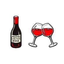 2件裝「Vintage Like Fine Wine」琺瑯胸針，情人節時尚裝飾胸章領針，珠寶禮物 - 彩色 - 查看 8