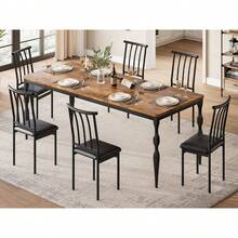 Marrón Mesa de Comedor Rústica para 6 Personas de 1.8 m, para Familias Grandes y Fiestas - Marrón - Ver 7