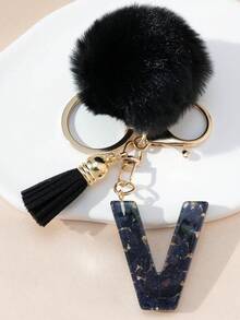 A Night Sky Star Moon English Initial Resin Keychain, Black Hairball Heart Door Buckle Hanging Decoration Tassel Decoration Design, Suitable For Bag Chains, Mobile Phone Hanging Chains, Keychains, And Gifts For Friends And Mothers - Black - View 33