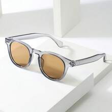 1pc Men's Oval Frame High-Quality Personalized Minimalist Fashion Glasses, Suitable For Casual, Holiday, Travel, Party, And Daily Wear - Gray Frame Tea - View 6